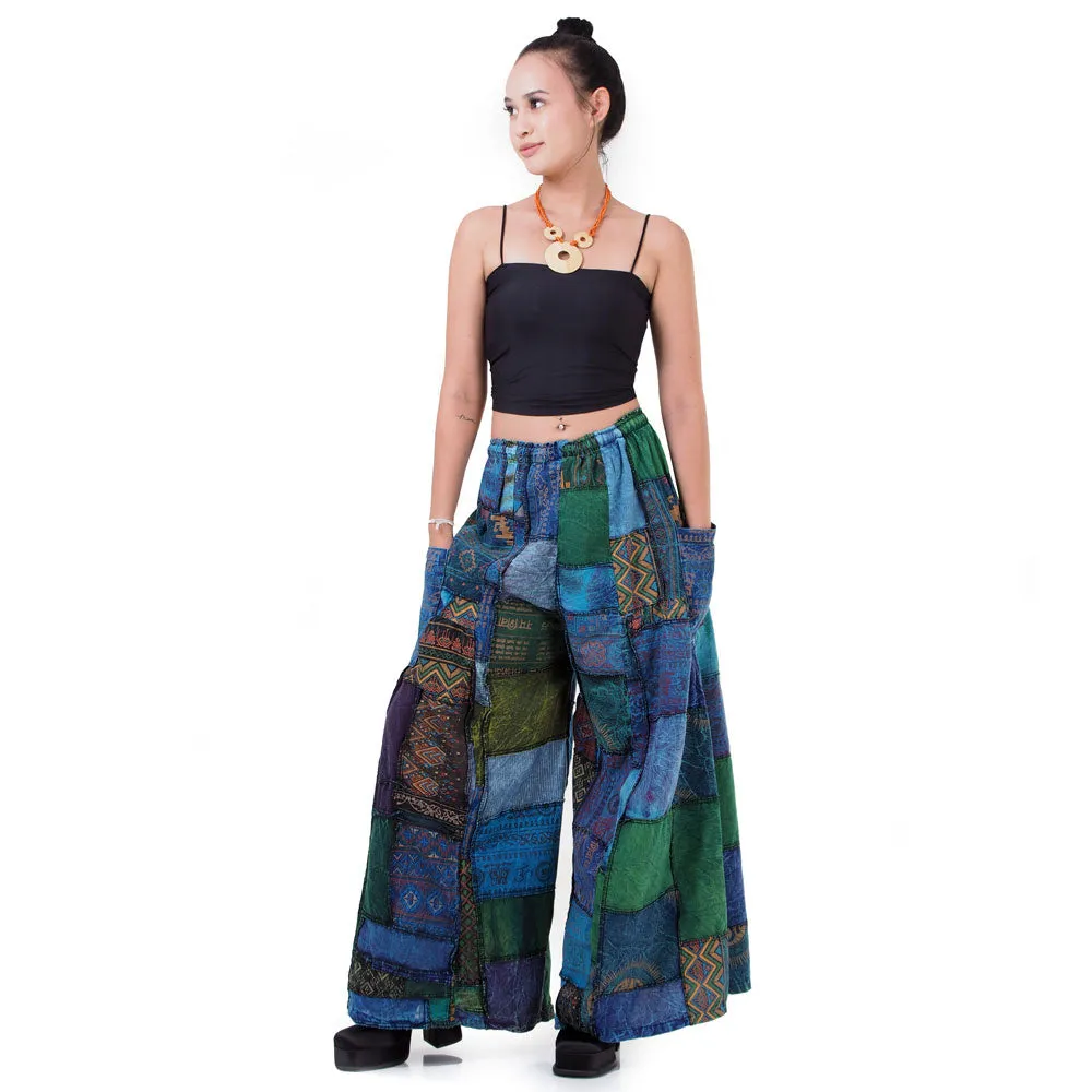 Royal Purple Patchwork Wide-Leg Palazzo Pants