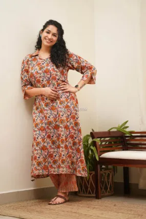 Rust ALine Slit Kurti With Pants
