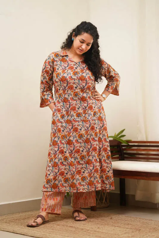 Rust ALine Slit Kurti With Pants