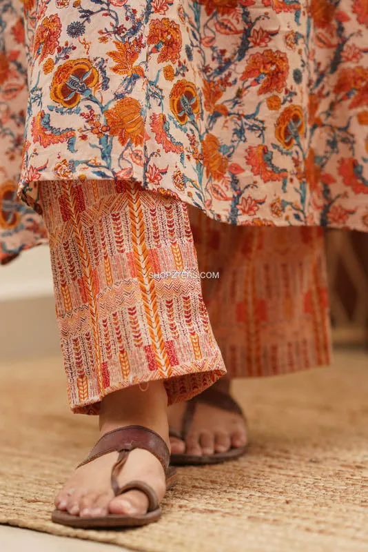 Rust ALine Slit Kurti With Pants