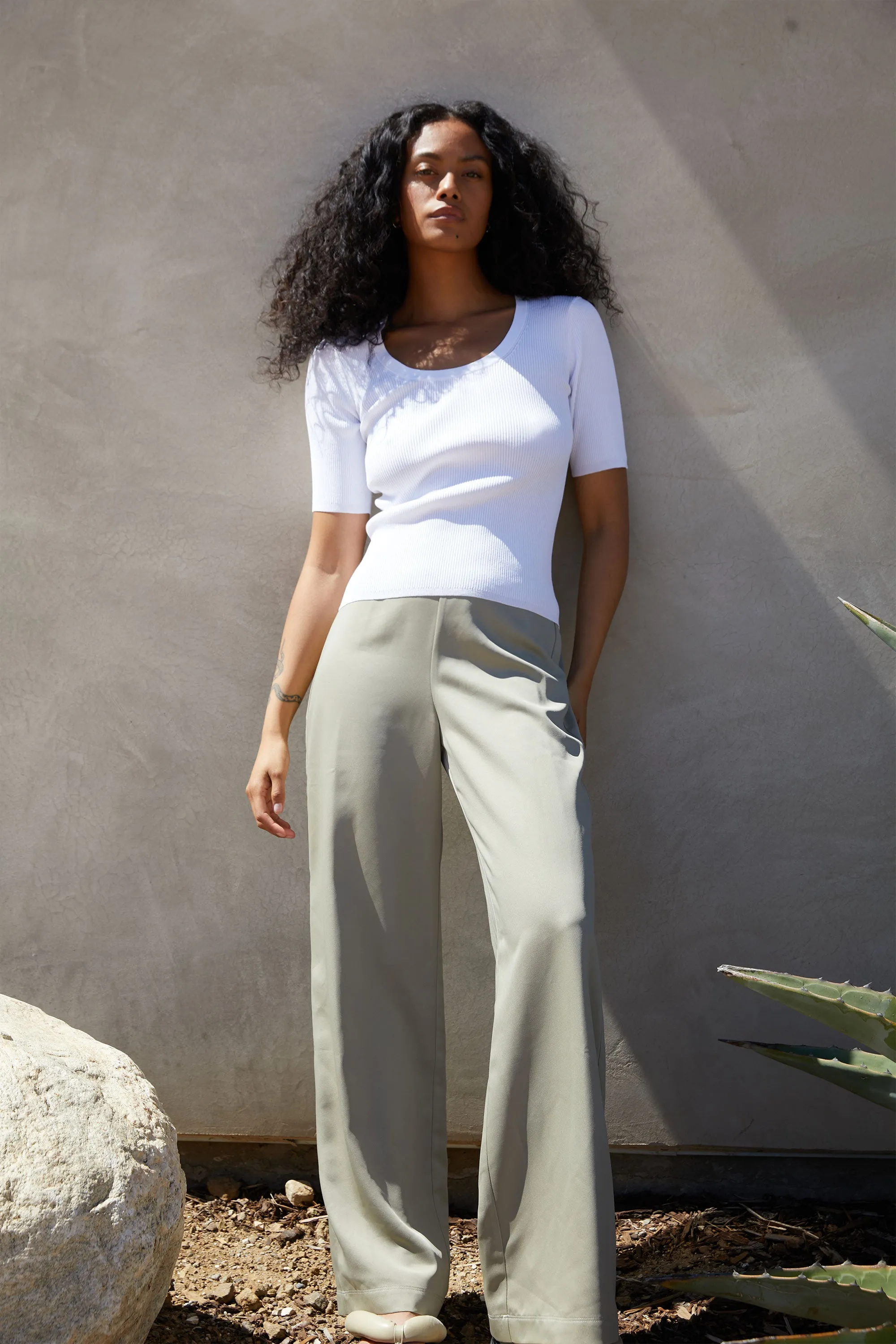 SATIN CREPE WIDE LEG PANT