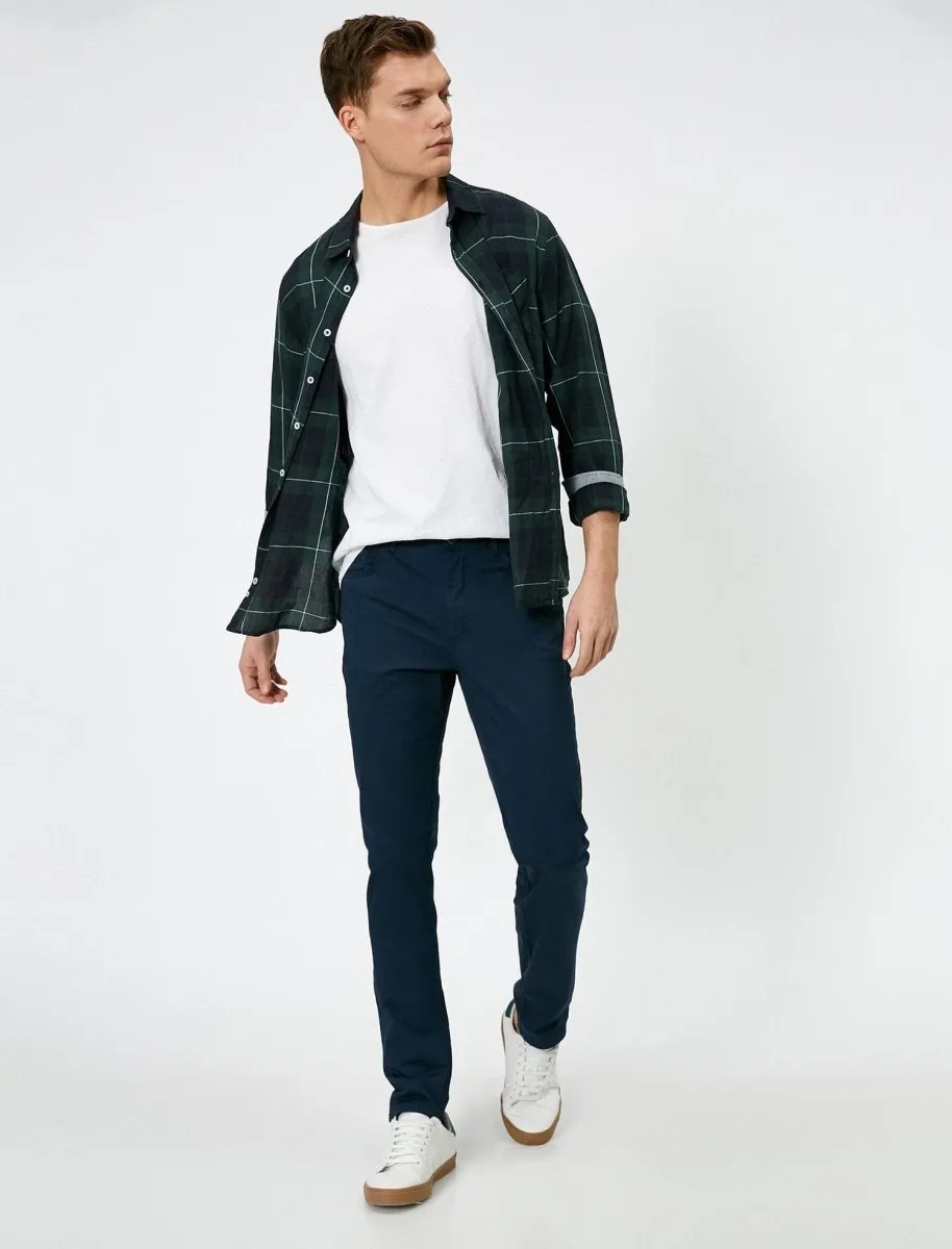 Slim Fit Twill Pants in Navy