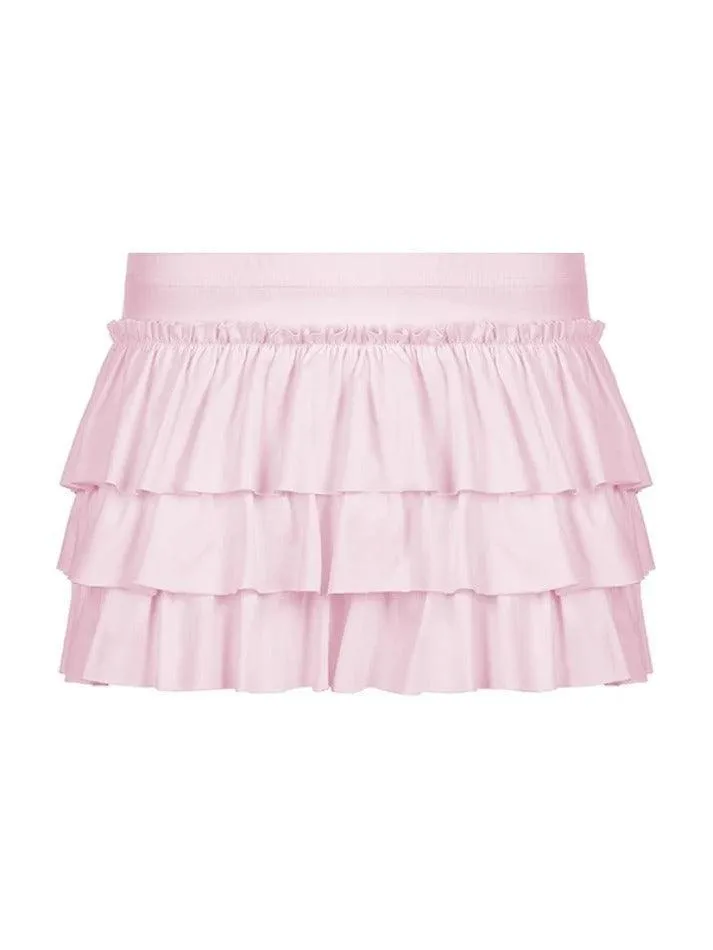 Solid Bow Splice Low Rise Tiered Mini Skirt