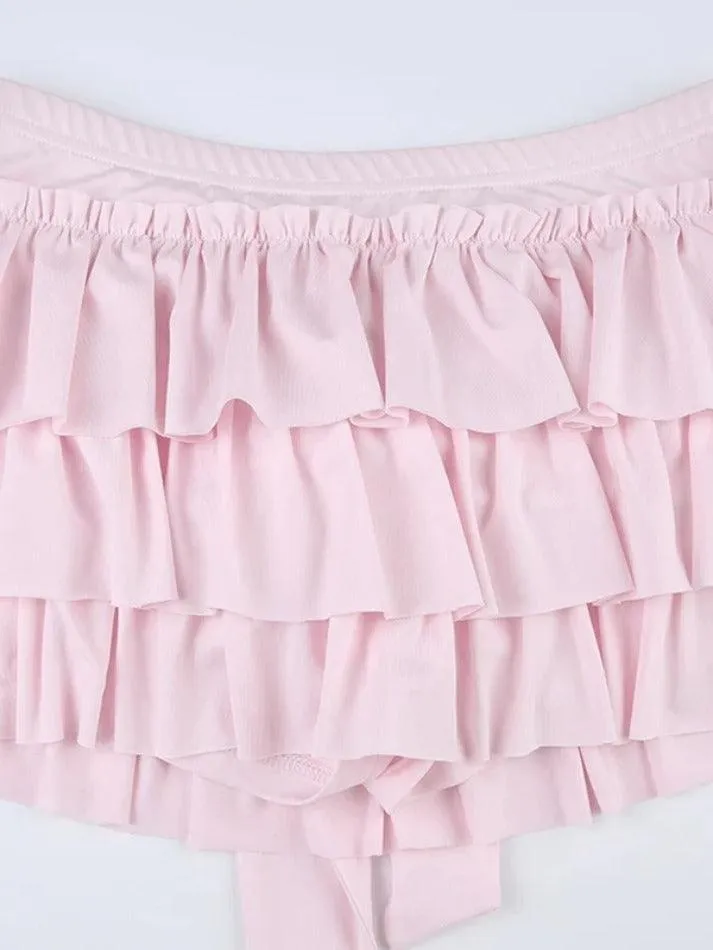 Solid Bow Splice Low Rise Tiered Mini Skirt