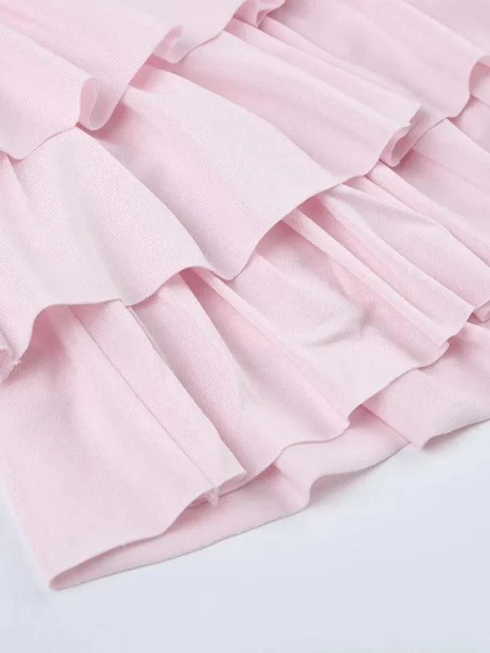Solid Bow Splice Low Rise Tiered Mini Skirt