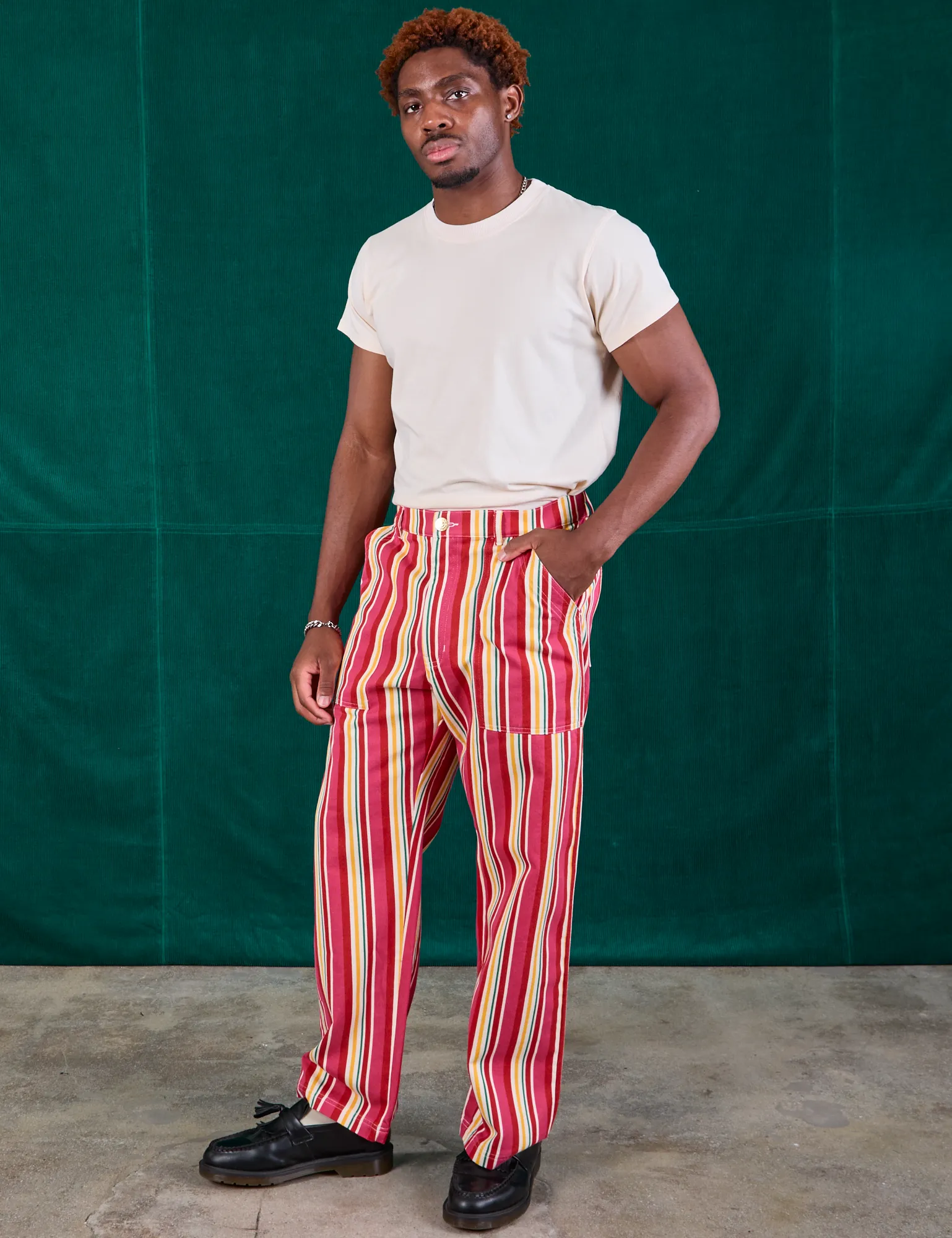Stripe Work Pants - Cherry Candy