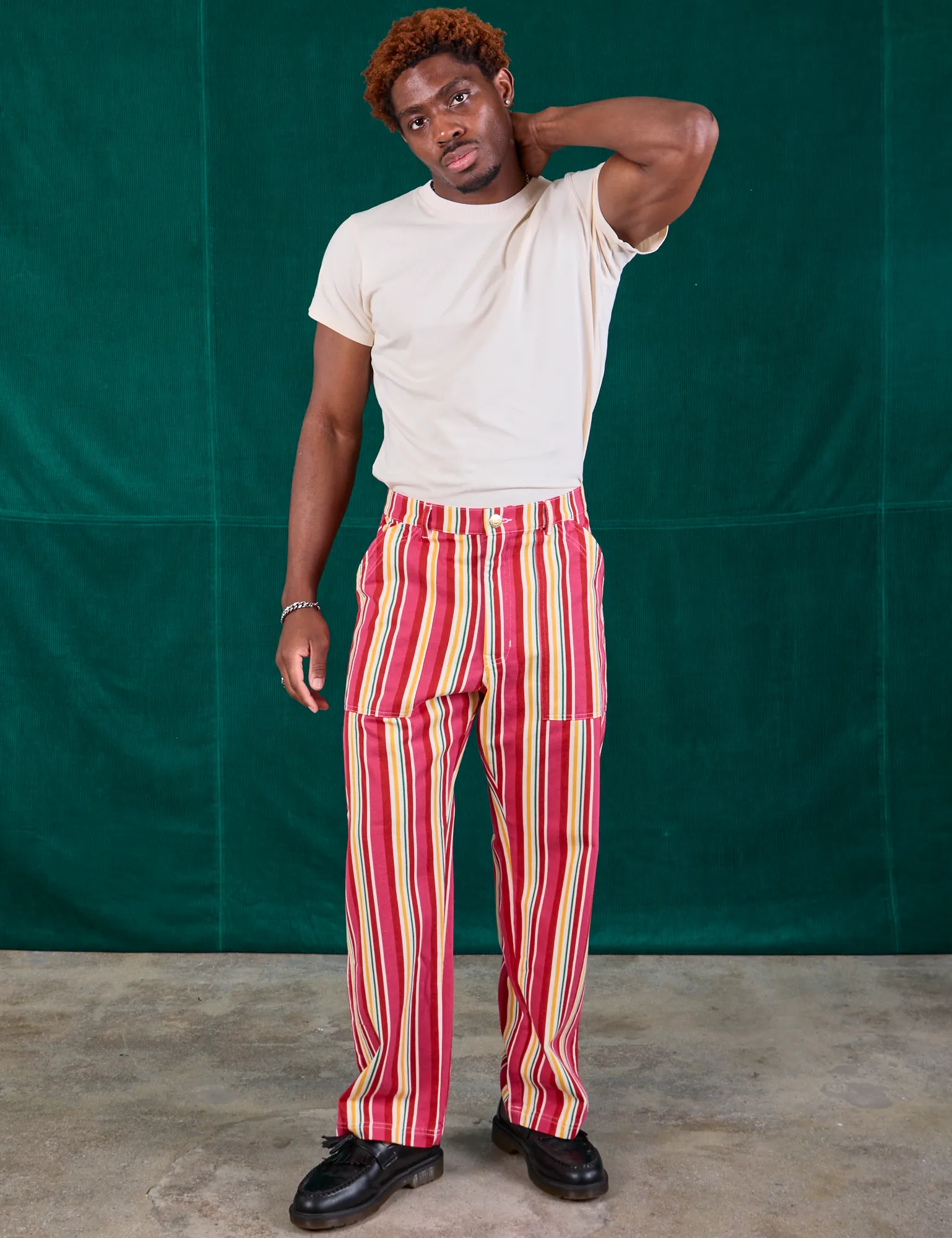 Stripe Work Pants - Cherry Candy