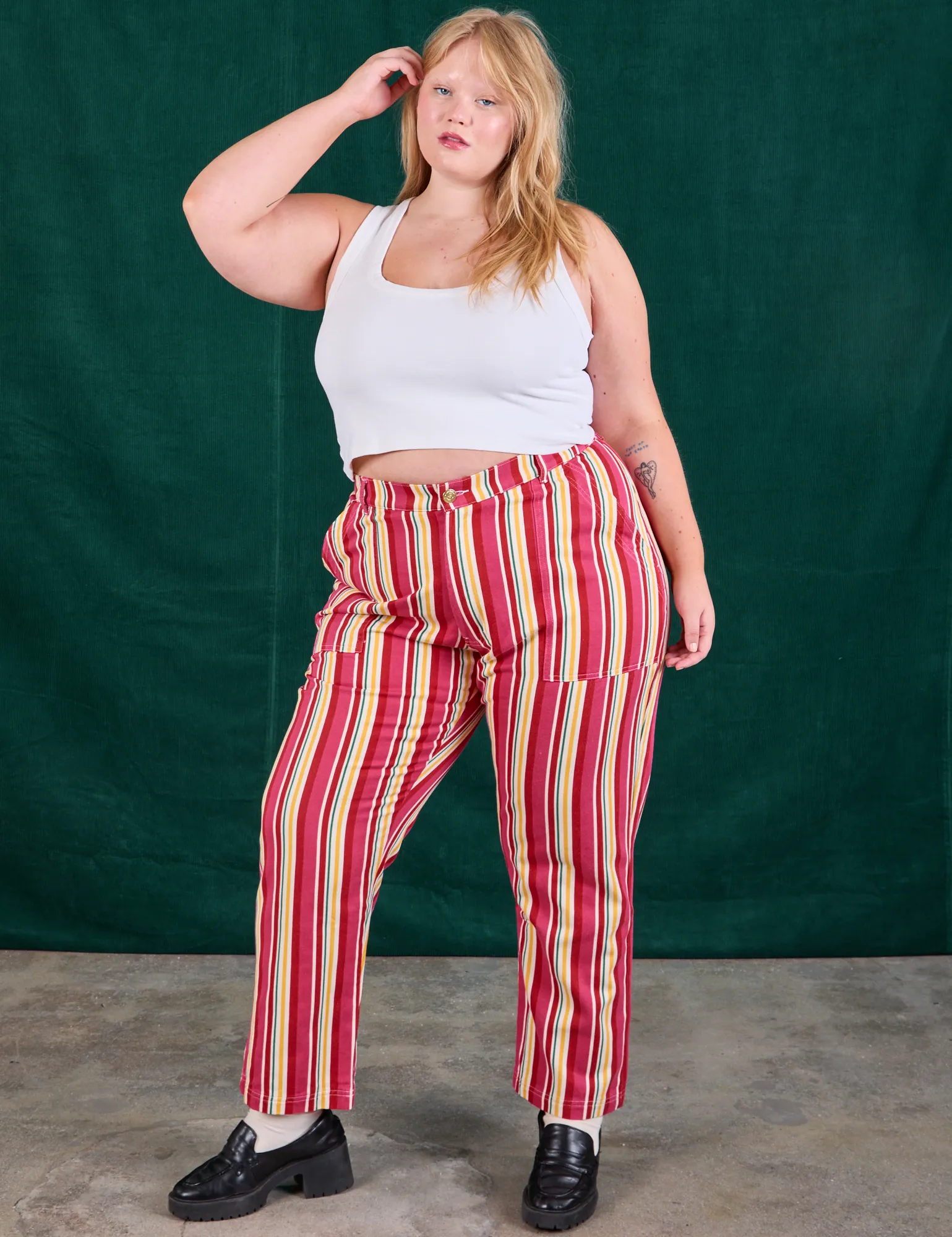 Stripe Work Pants - Cherry Candy