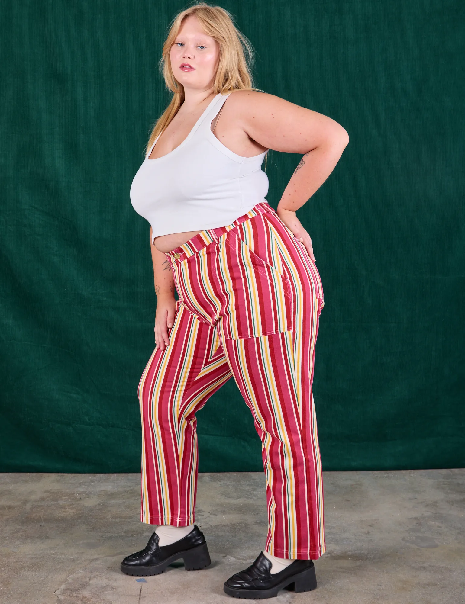 Stripe Work Pants - Cherry Candy