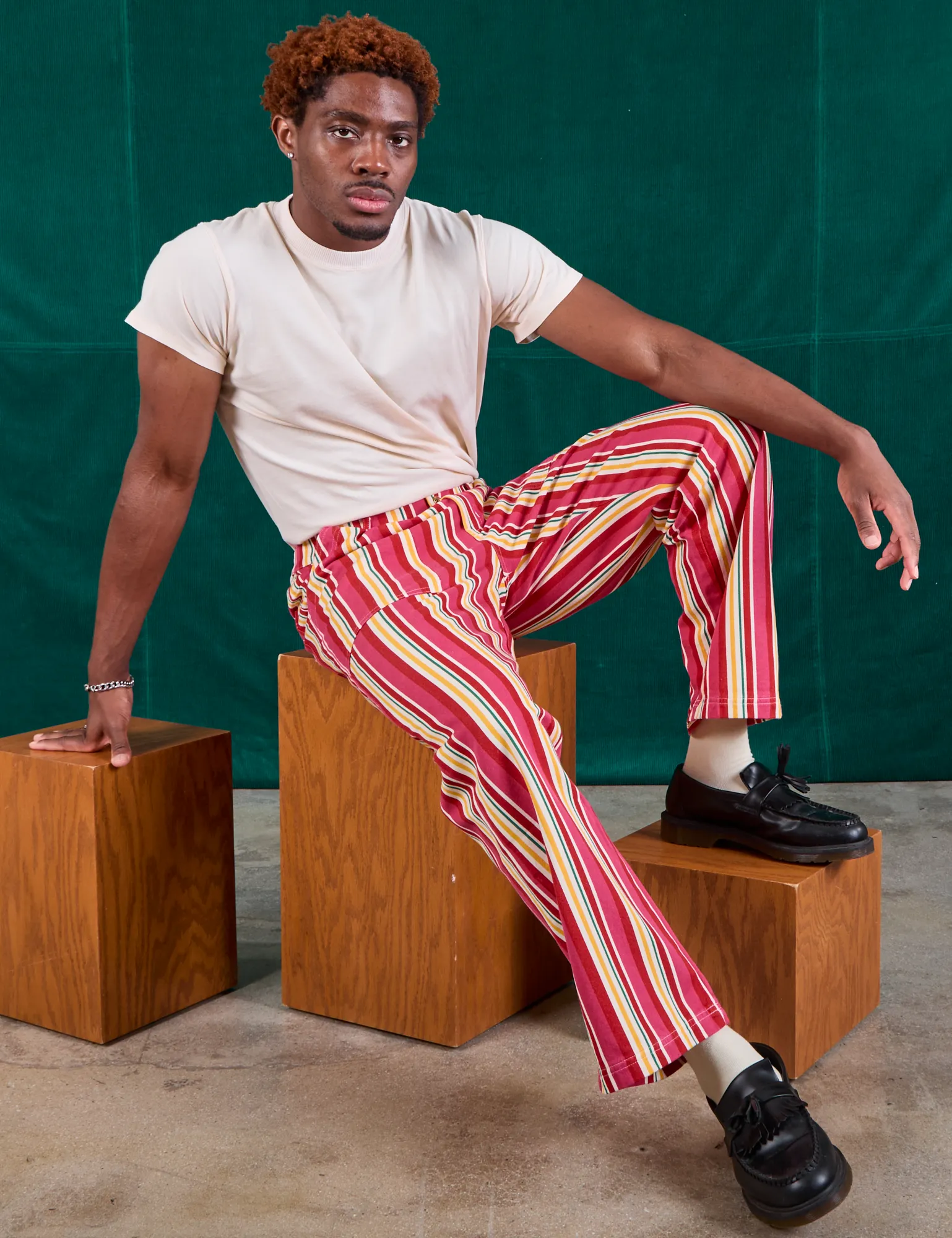 Stripe Work Pants - Cherry Candy