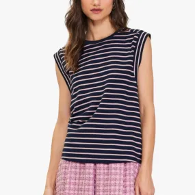 Striped Sleeveless Rib Top (Navy   Pink)