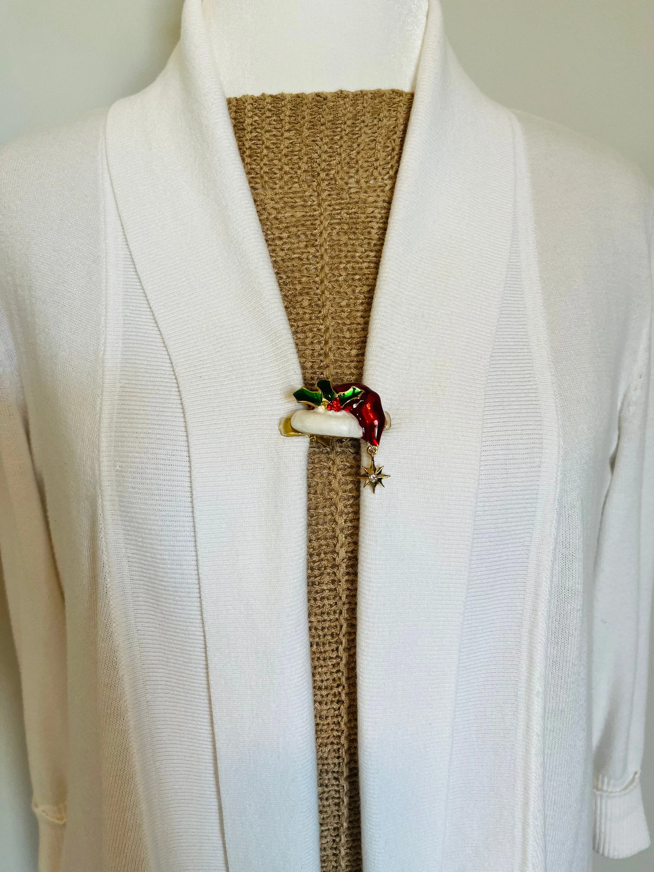 Sweater Clips Christmas Cardigan Clasp Rhinestones Santa Sweater Clip Rhinestone Jewelry Christmas Gift for Mom Gifts for Her by Fabulici