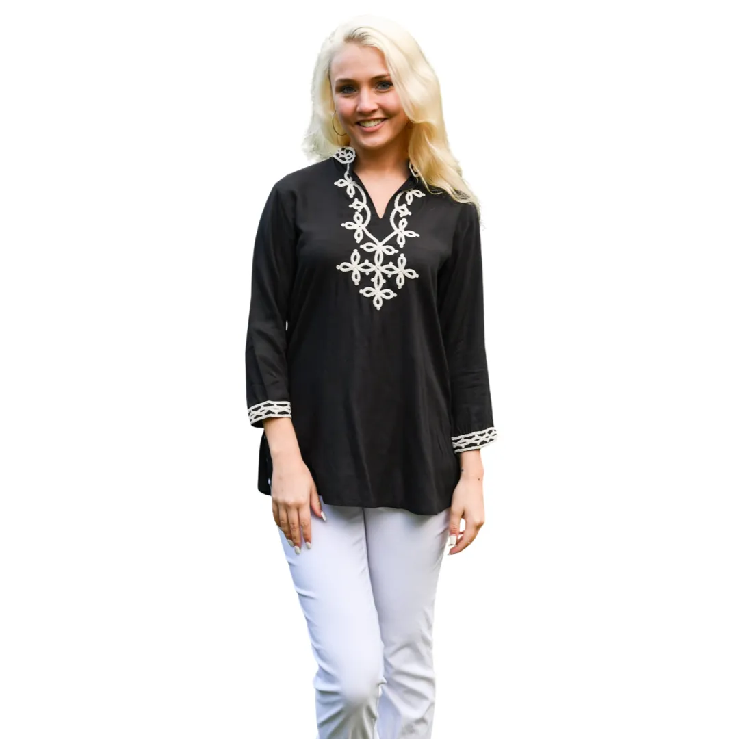 The Brie Embroidered Tunic in Blue