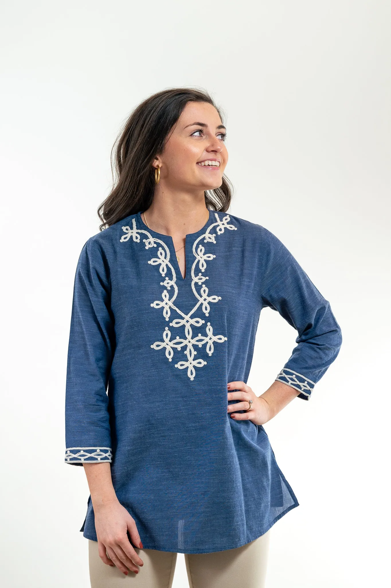 The Brie Embroidered Tunic in Blue
