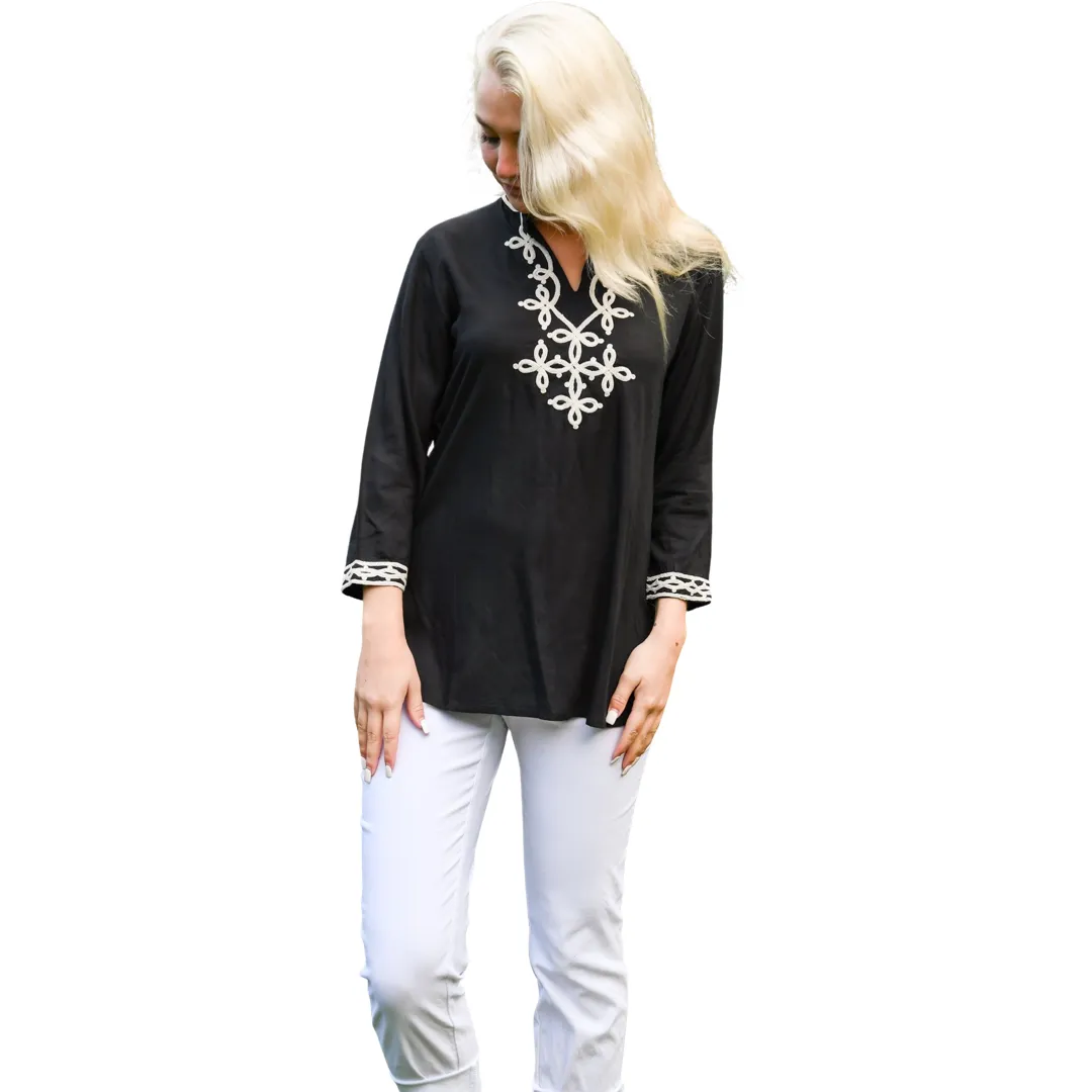 The Brie Embroidered Tunic in Blue