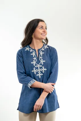 The Brie Embroidered Tunic in Blue
