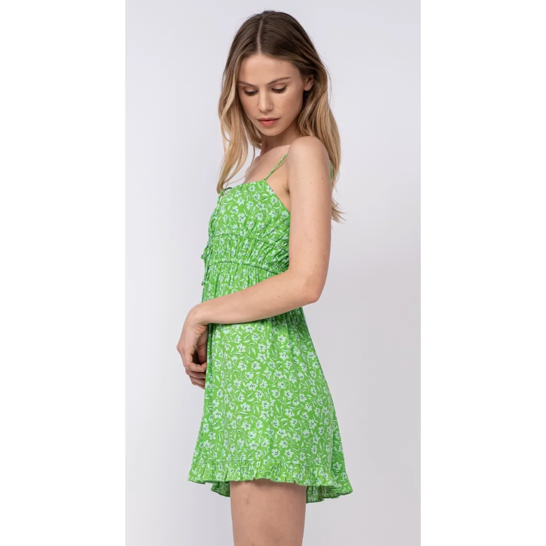 The Color Me Happy Green Floral Cami Babydoll Mini Dress