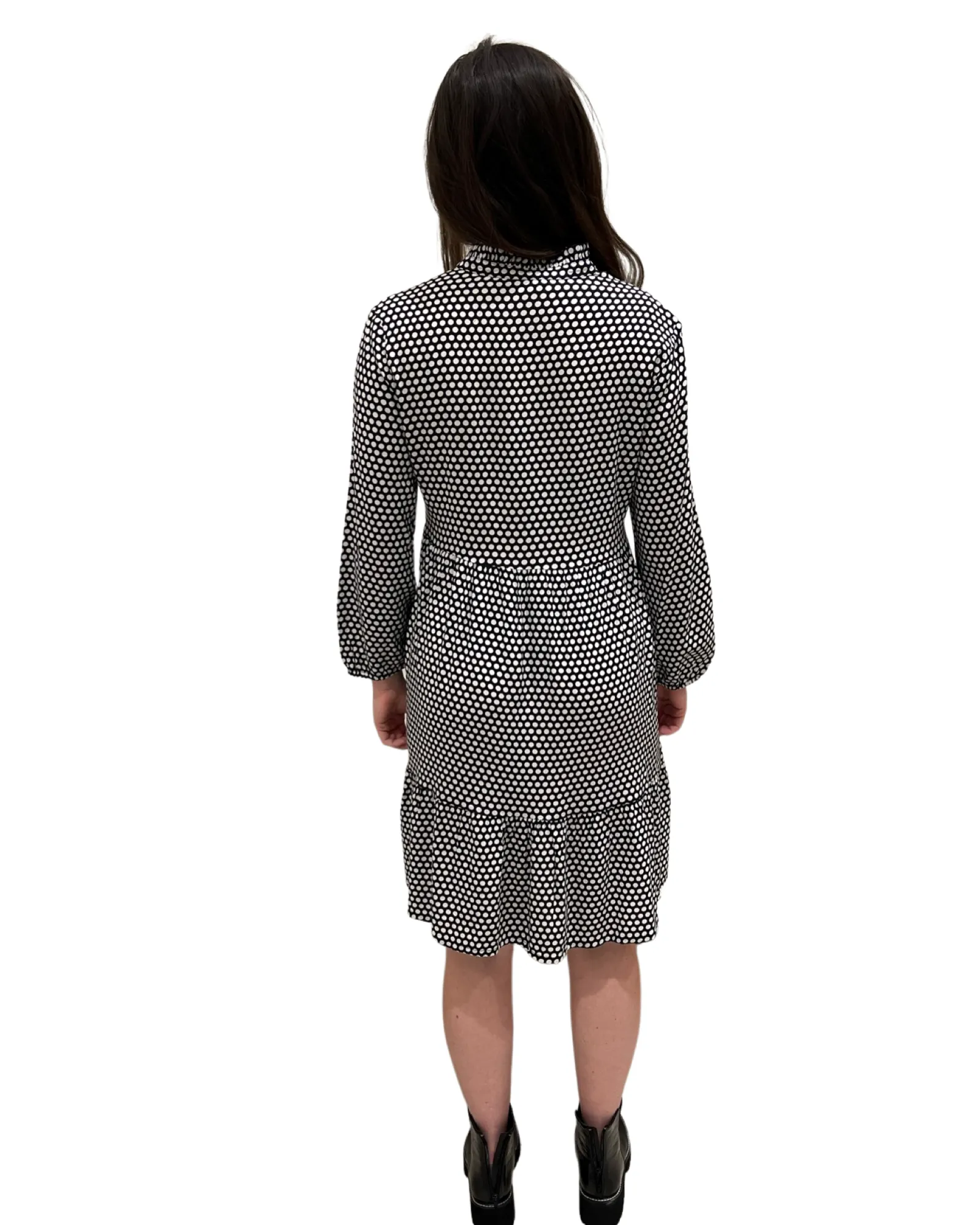 The Marnie Notch Neck Dress in Black and White Polka Dot