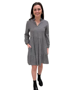The Marnie Notch Neck Dress in Black and White Polka Dot