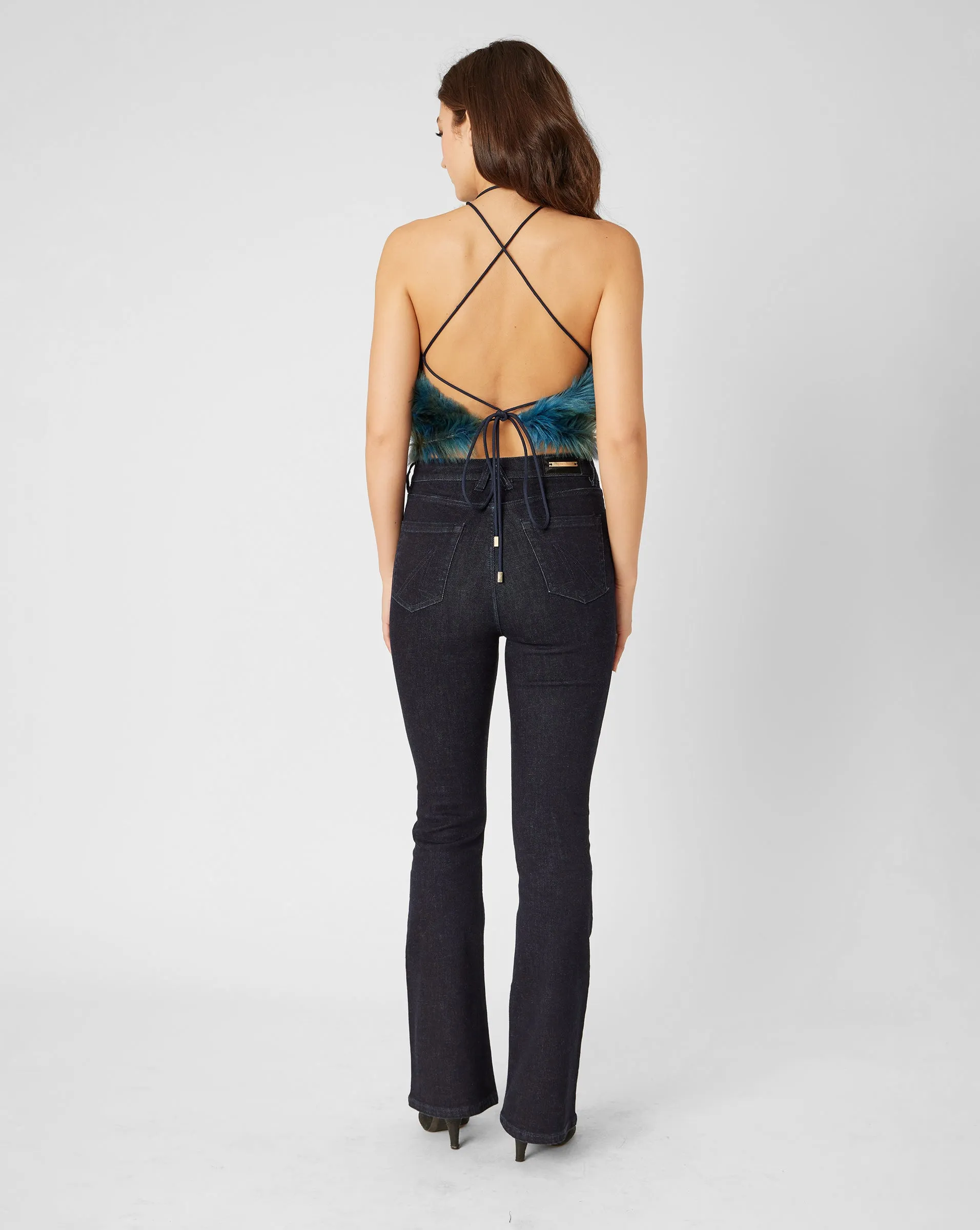 Tie Back Faux Fur Halter Top