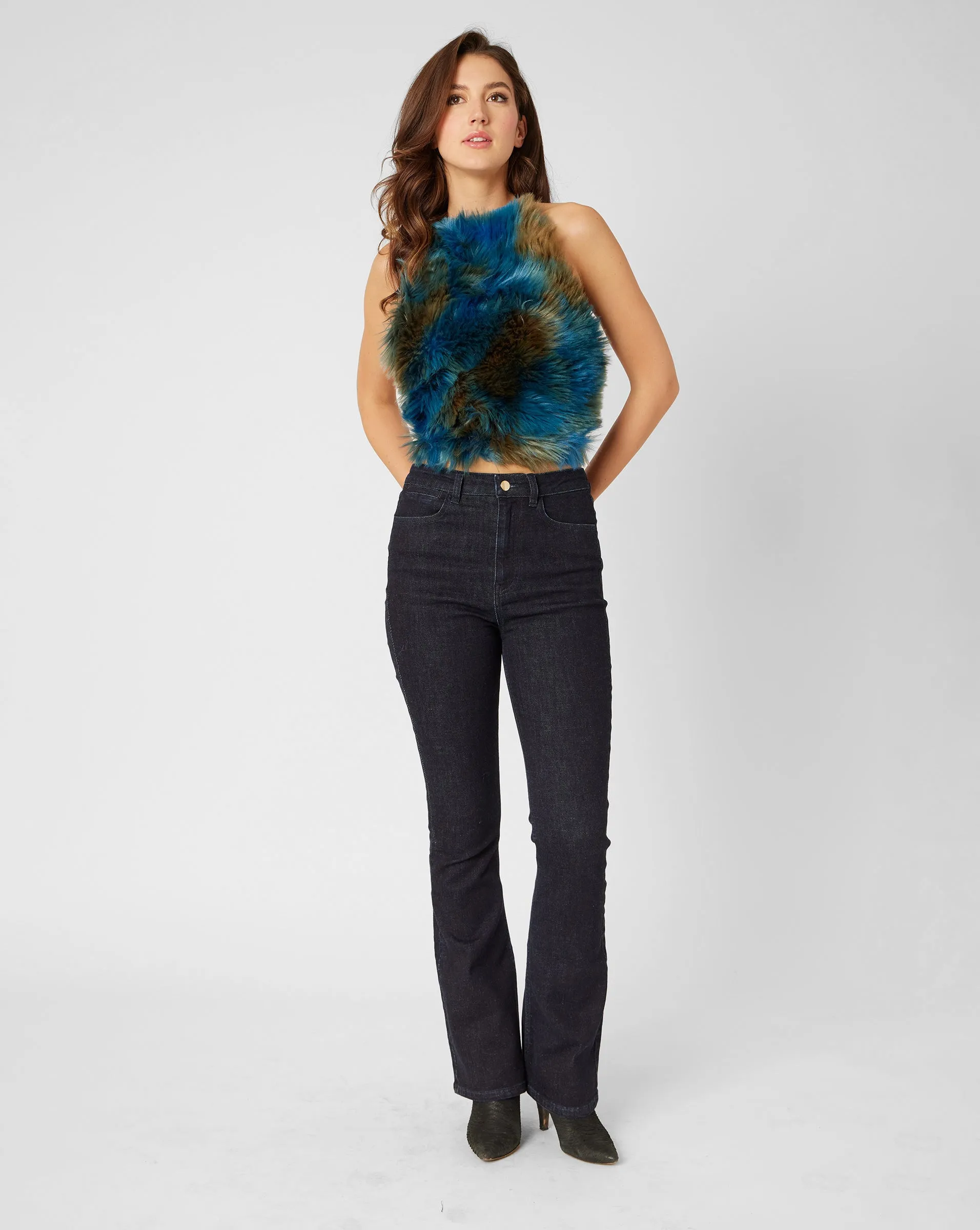 Tie Back Faux Fur Halter Top