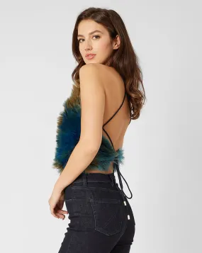 Tie Back Faux Fur Halter Top