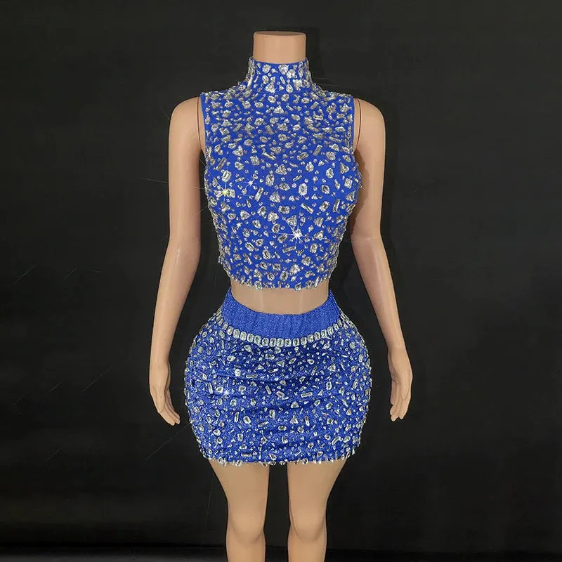 Trend4us Women's Glamorous Backless Crystal Dance Two-Piece Set