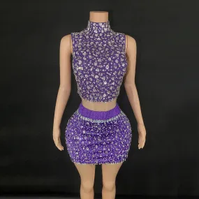 Trend4us Women's Glamorous Backless Crystal Dance Two-Piece Set