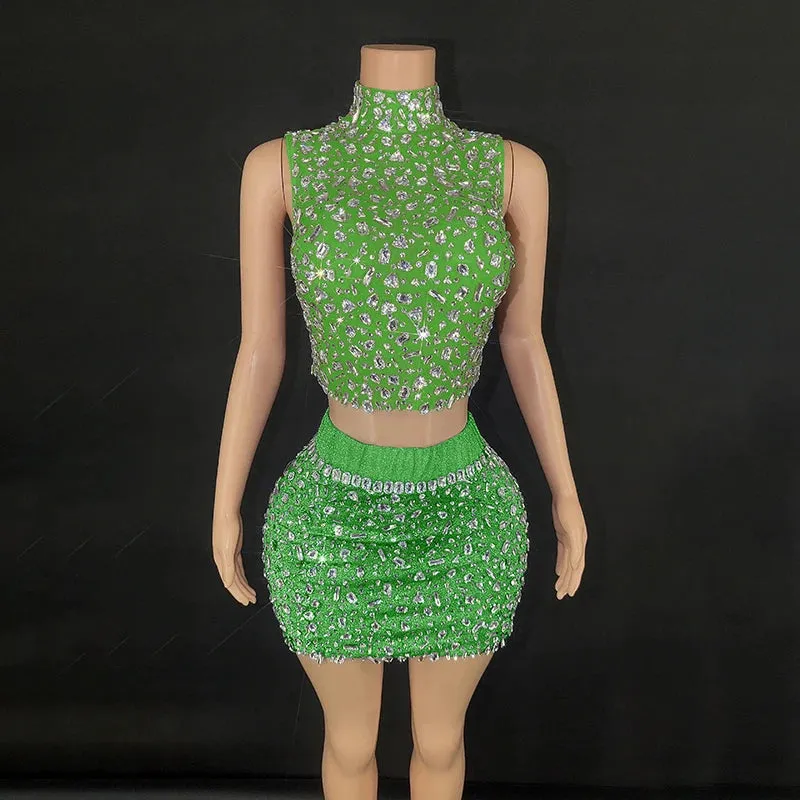 Trend4us Women's Glamorous Backless Crystal Dance Two-Piece Set