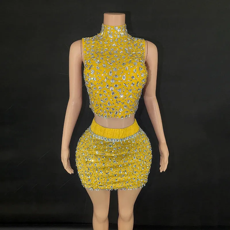 Trend4us Women's Glamorous Backless Crystal Dance Two-Piece Set