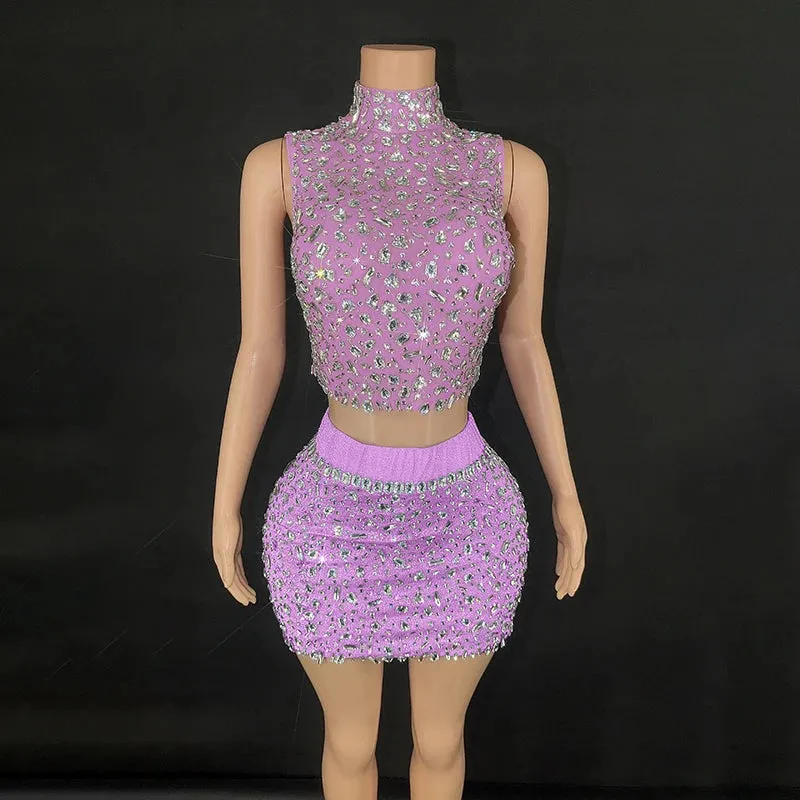 Trend4us Women's Glamorous Backless Crystal Dance Two-Piece Set