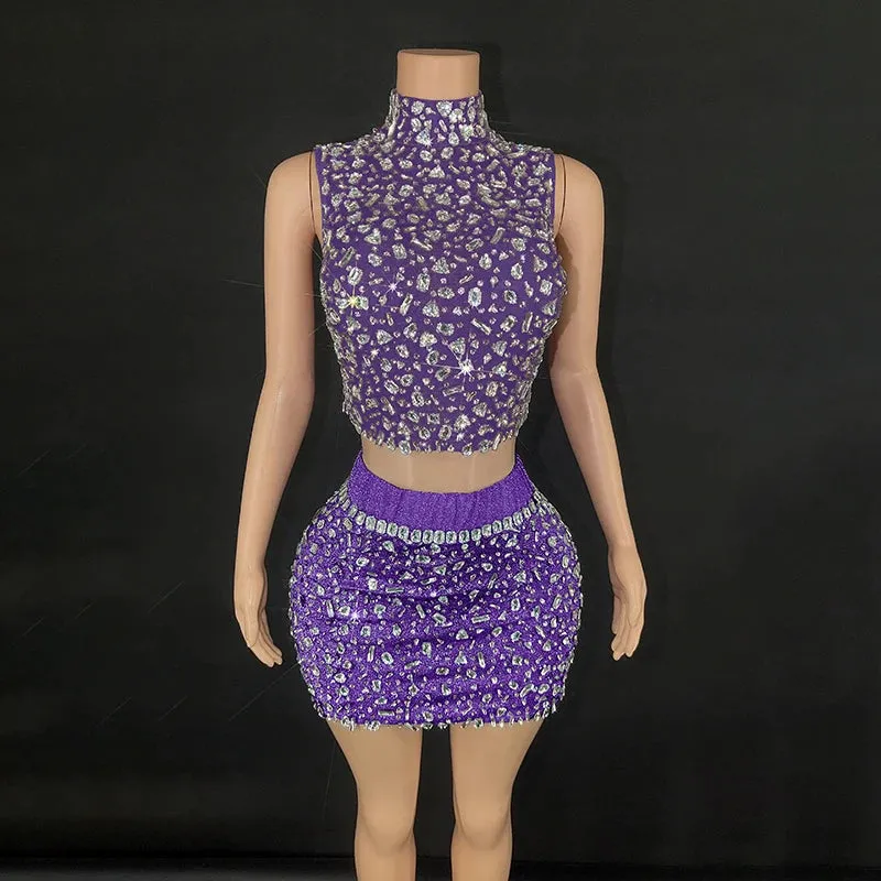 Trend4us Women's Glamorous Backless Crystal Dance Two-Piece Set