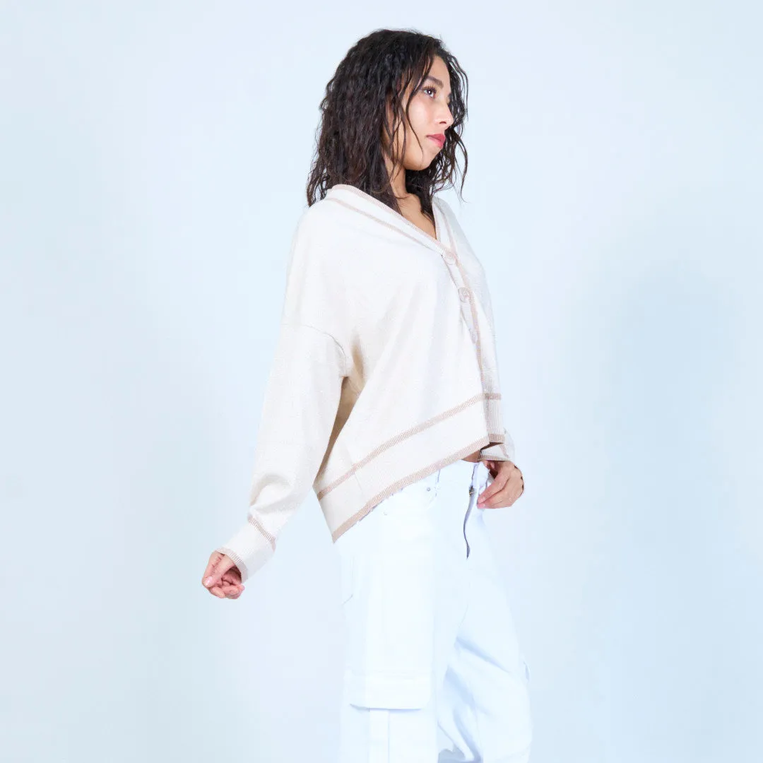 V-neck shimmer cardigan with button closure wholesale
