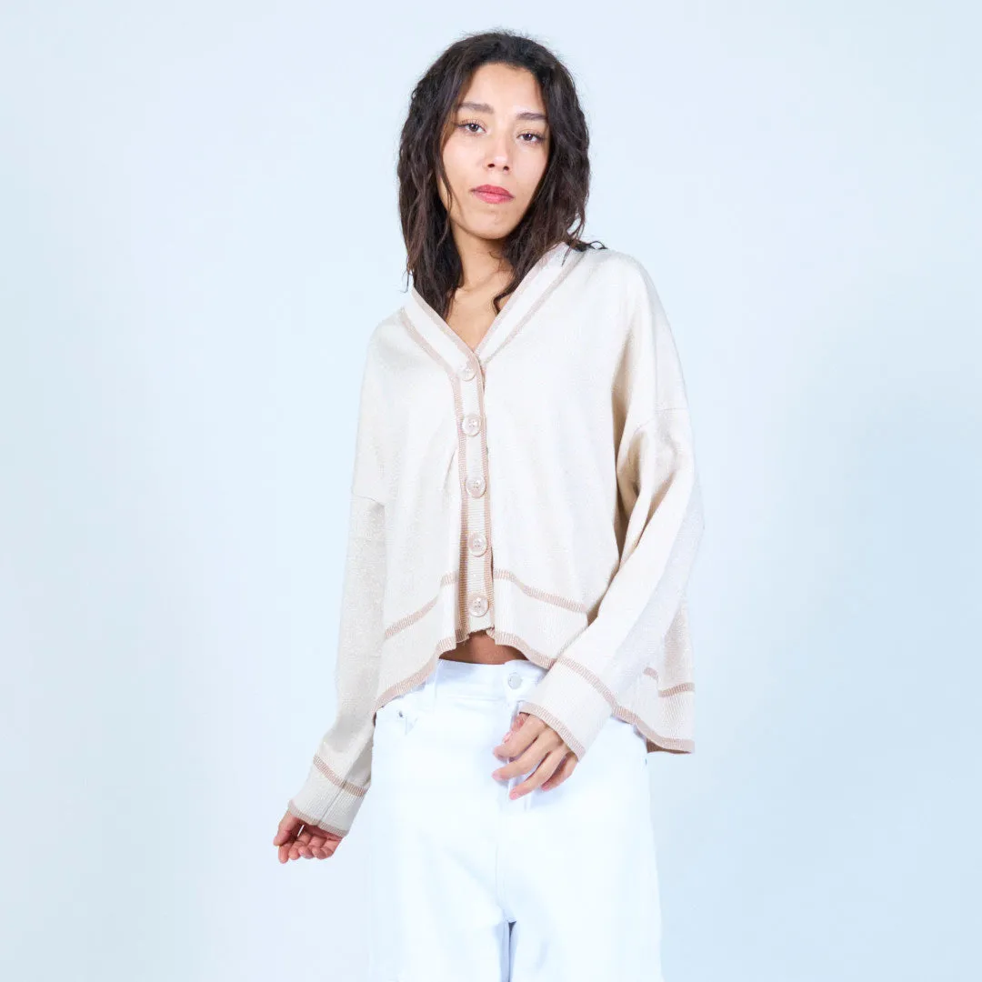 V-neck shimmer cardigan with button closure wholesale