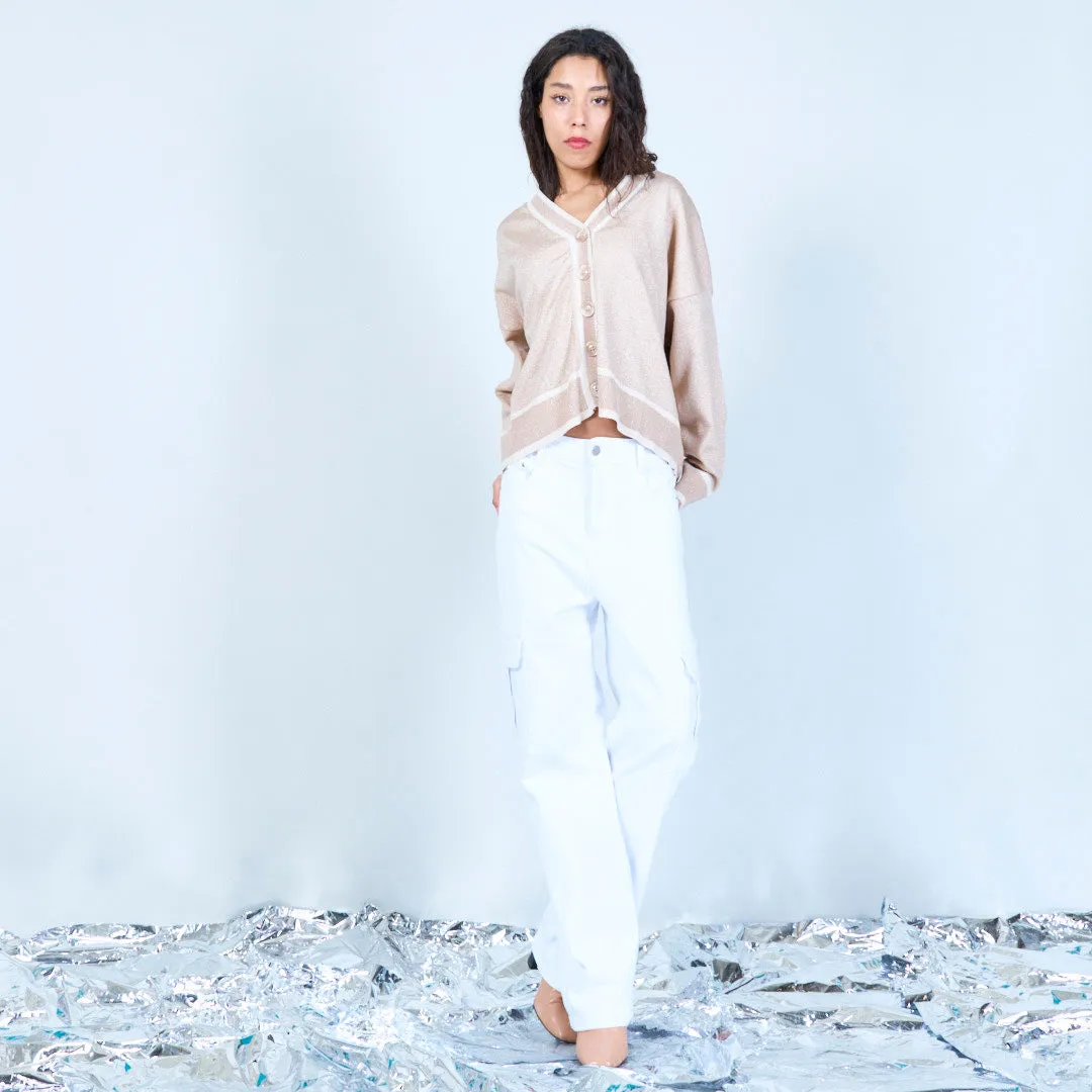 V-neck shimmer cardigan with button closure wholesale