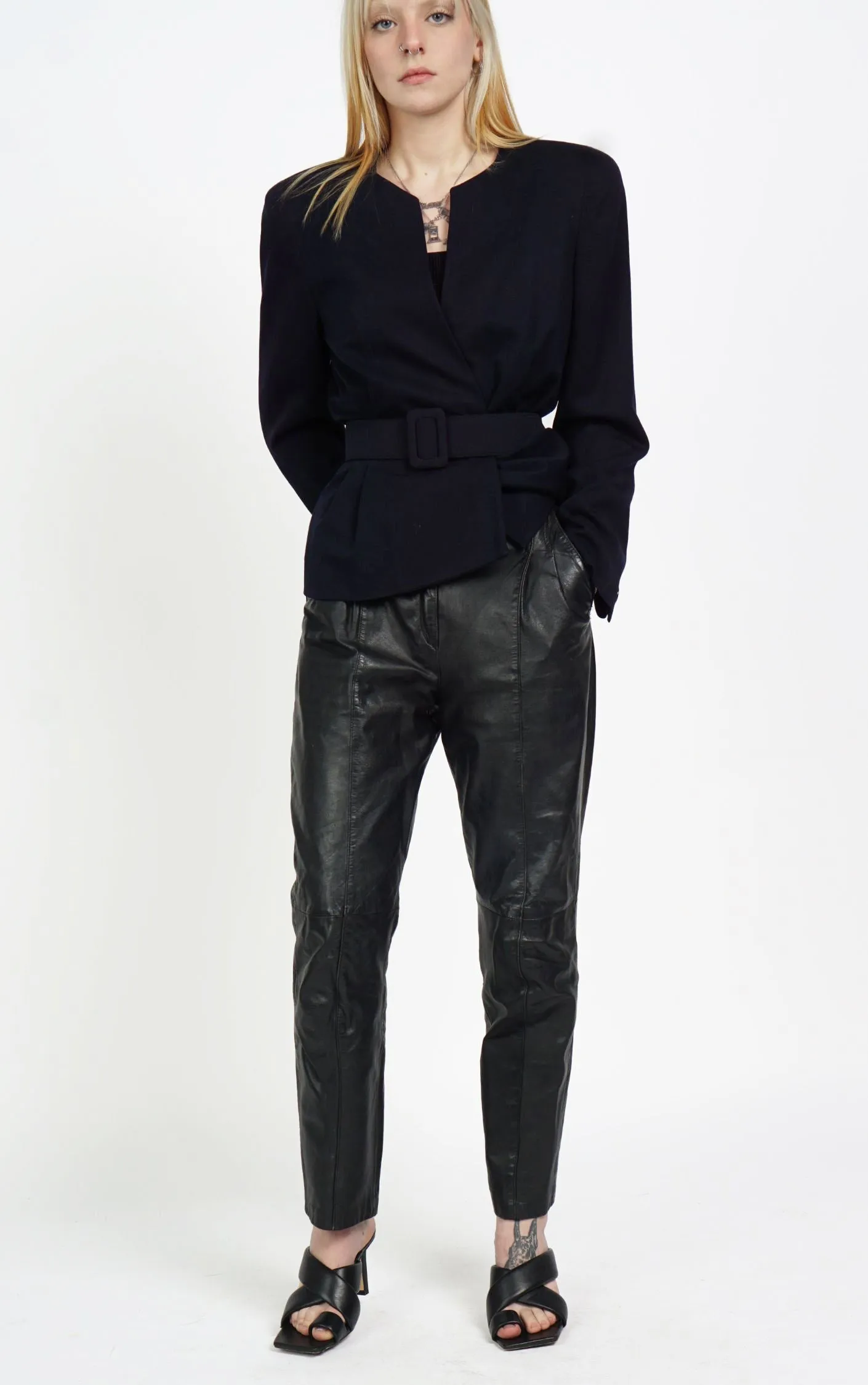 VINTAGE Black Leather High Waisted Relaxed Fit Pants