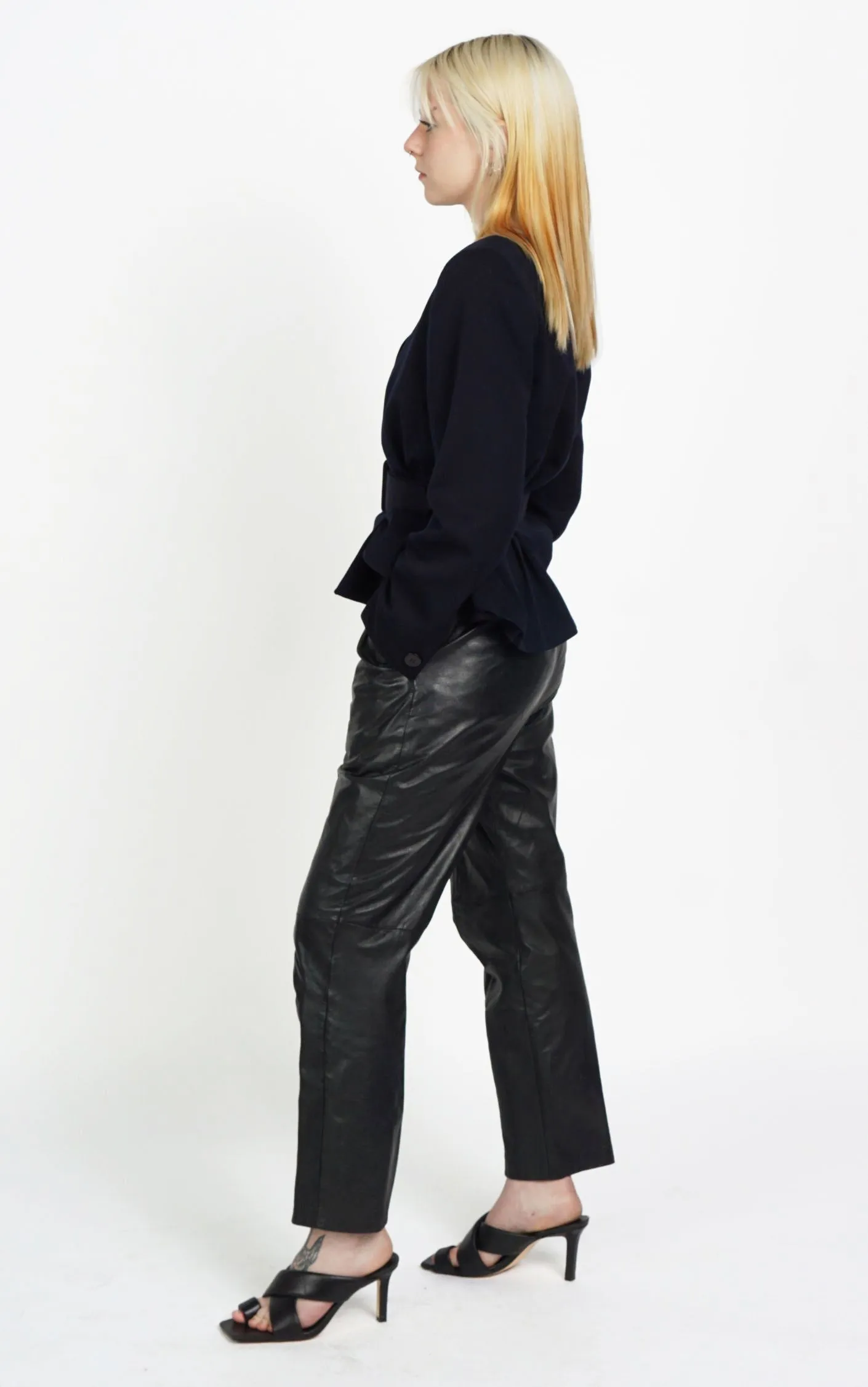 VINTAGE Black Leather High Waisted Relaxed Fit Pants