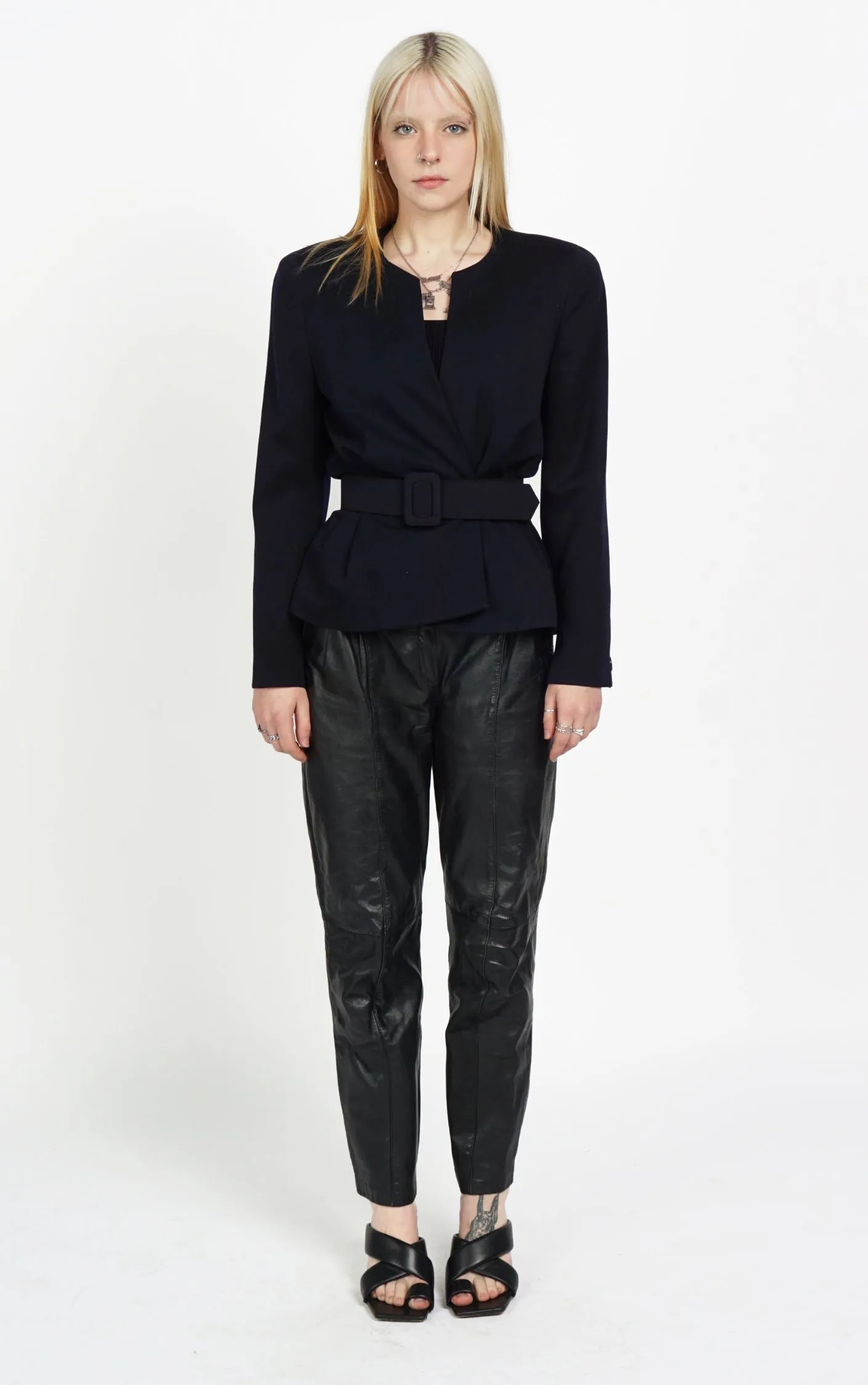 VINTAGE Black Leather High Waisted Relaxed Fit Pants