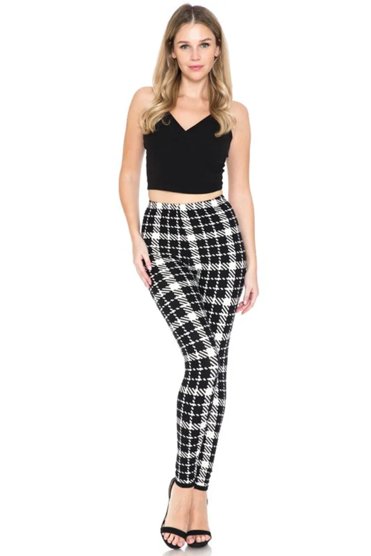 White Black Plaid Design Leggings