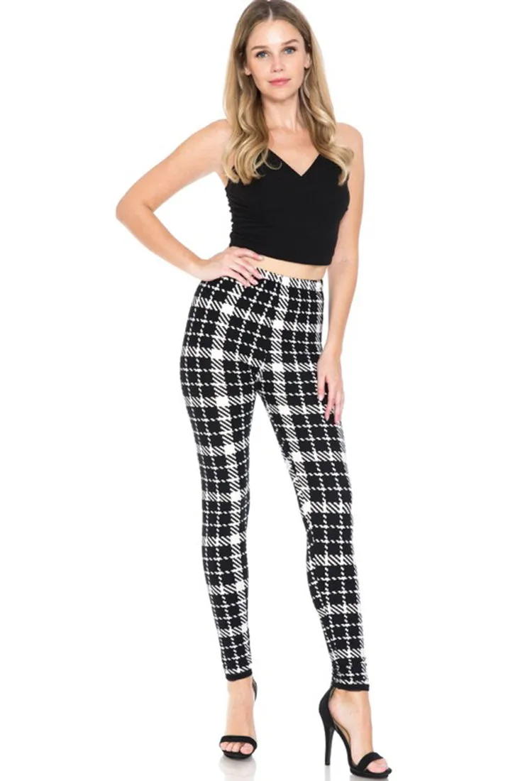 White Black Plaid Design Leggings