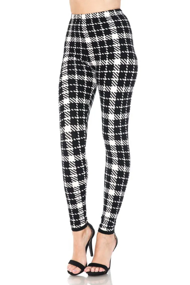 White Black Plaid Design Leggings