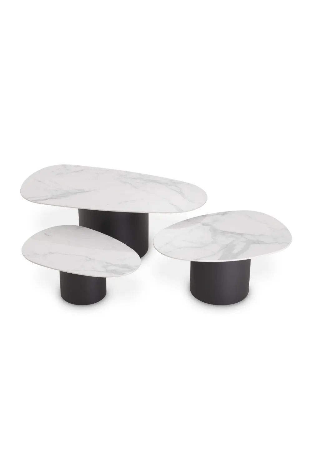 White Ceramic Marble Coffee Table Set (3) | Eichholtz Zane