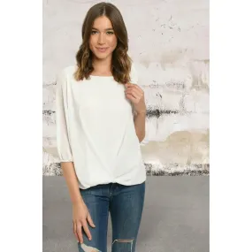 White half sleeve scoop neck top