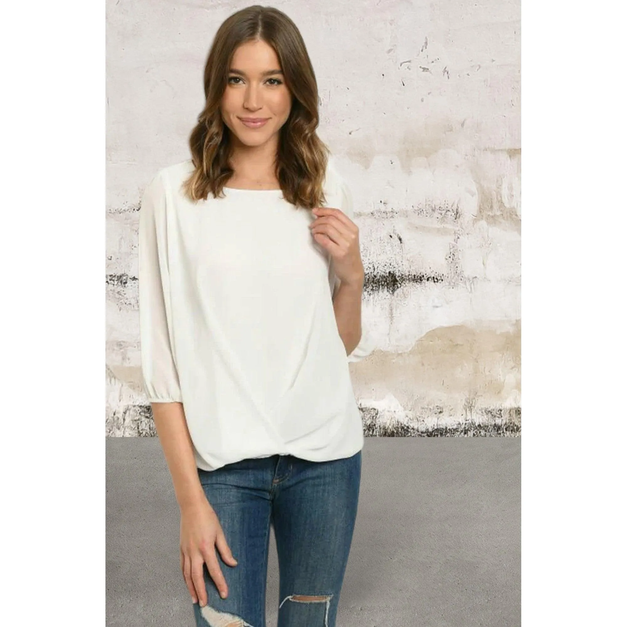 White half sleeve scoop neck top